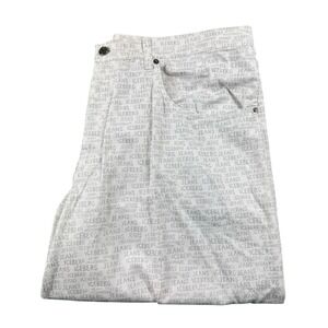 Iceberg Jeans Mens 40x32 White Gray Spellout All Over Print 90s VTG Italy